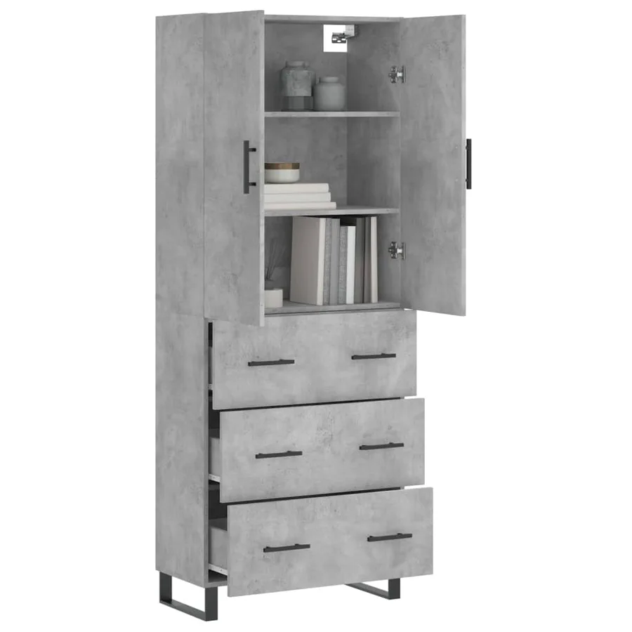 Buffet haut Gris béton 69,5x34x180 cm Bois d'ingénierie - 3