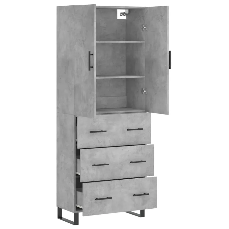 Buffet haut Gris béton 69,5x34x180 cm Bois d'ingénierie - 4