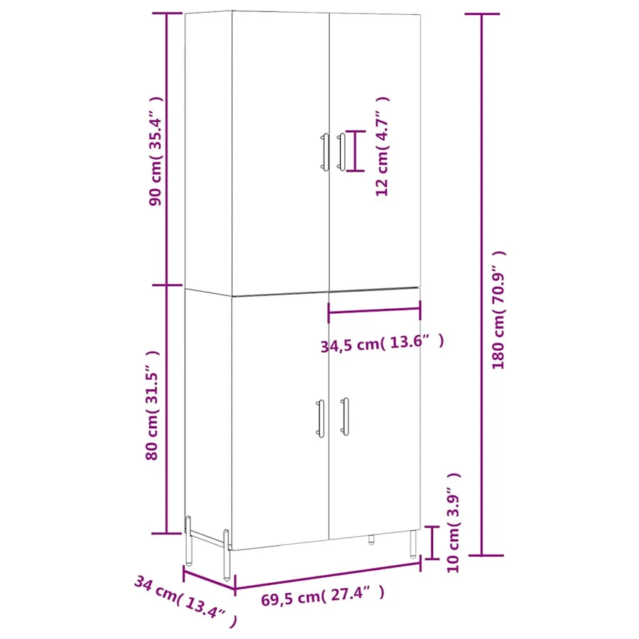 Buffet haut Gris béton 69,5x34x180 cm Bois d'ingénierie - 13
