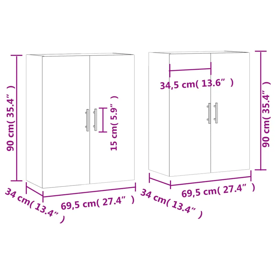 Armoires murales 2 pcs gris béton 69,5x34x90 cm - 12
