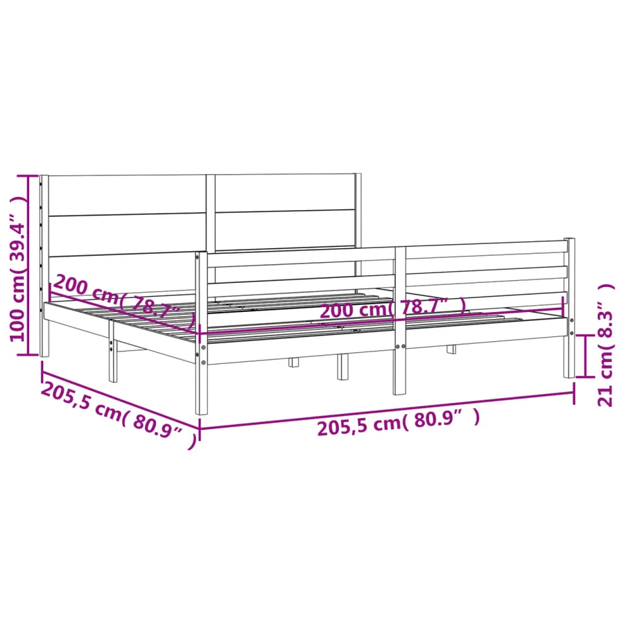 Cadre de lit sans matelas blanc 200x200 cm bois massif - 12
