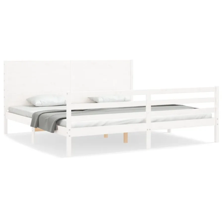 Cadre de lit sans matelas blanc 200x200 cm bois massif - 2