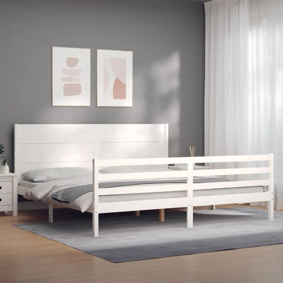Cadre de lit sans matelas blanc 200x200 cm bois massif - 3