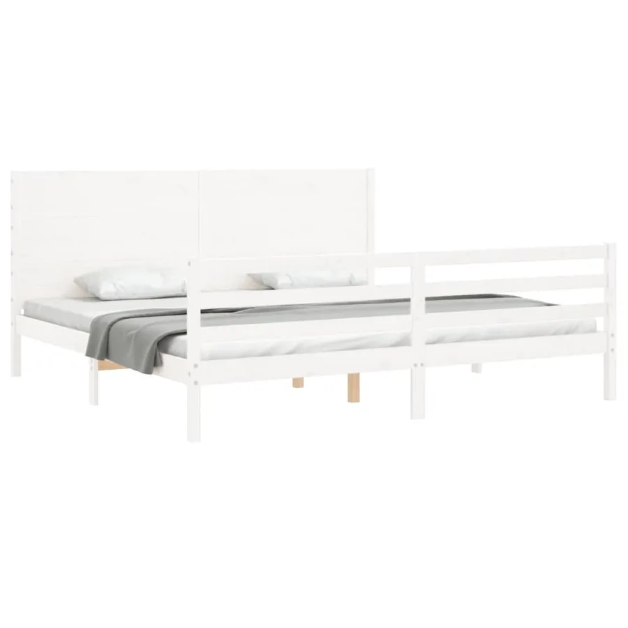 Cadre de lit sans matelas blanc 200x200 cm bois massif - 4