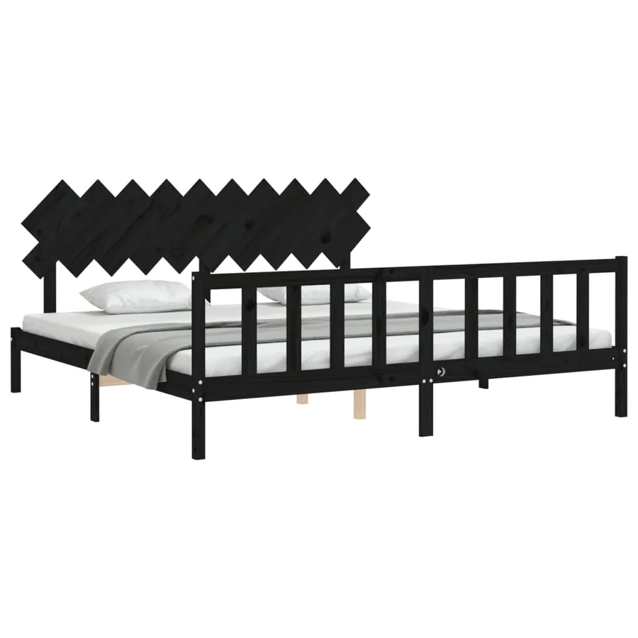 Cadre de lit sans matelas noir 200x200 cm bois massif de pin - 4