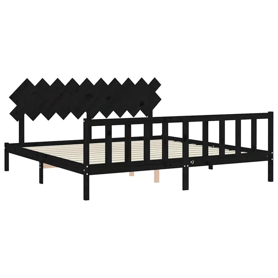 Cadre de lit sans matelas noir 200x200 cm bois massif de pin - 5