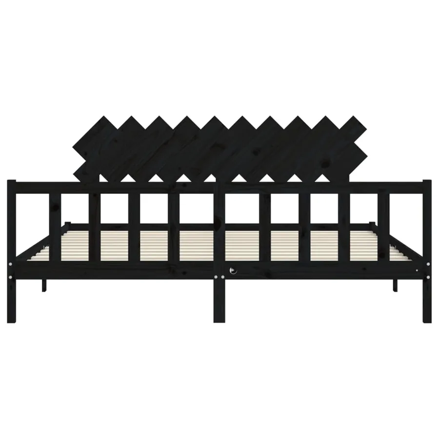 Cadre de lit sans matelas noir 200x200 cm bois massif de pin - 6