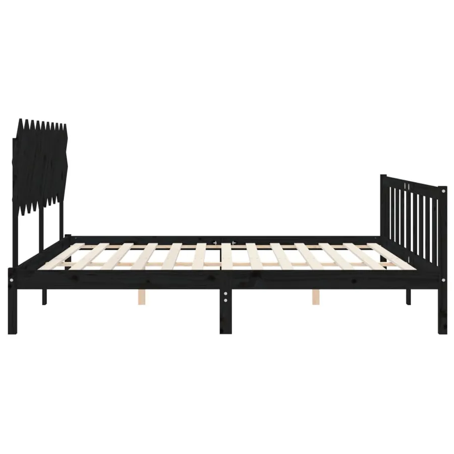 Cadre de lit sans matelas noir 200x200 cm bois massif de pin - 7
