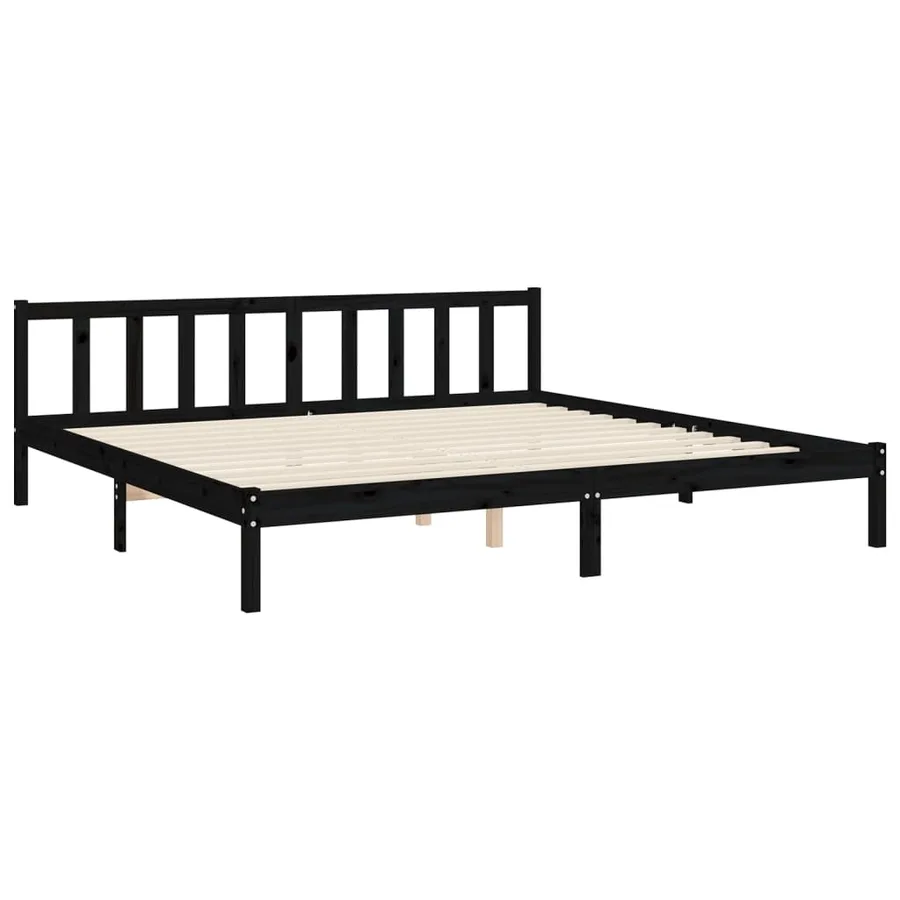 Cadre de lit sans matelas noir 200x200 cm bois massif de pin - 9