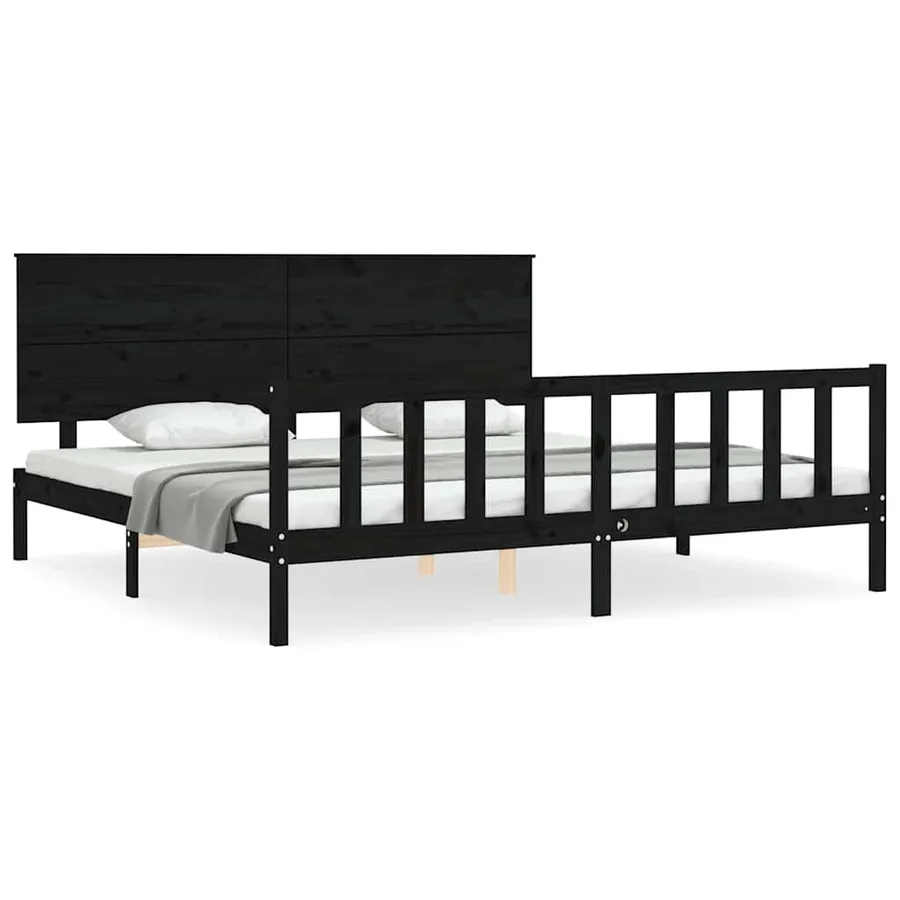 Cadre de lit sans matelas noir 200x200 cm bois massif de pin - 2