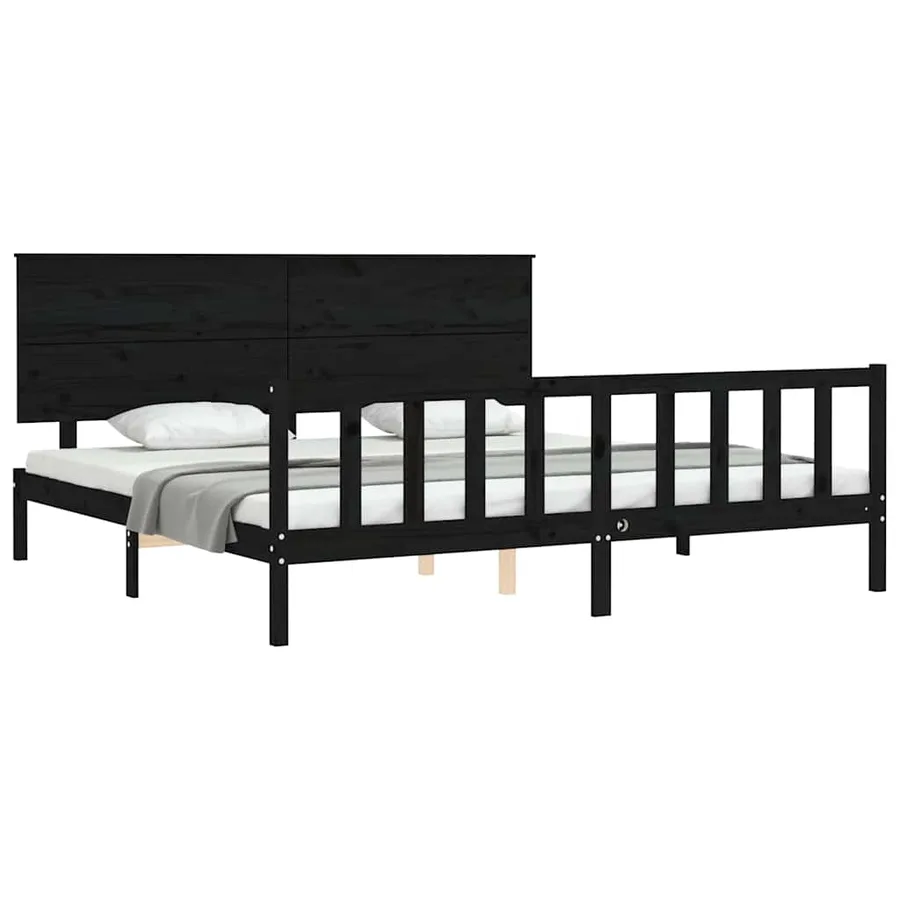 Cadre de lit sans matelas noir 200x200 cm bois massif de pin - 3