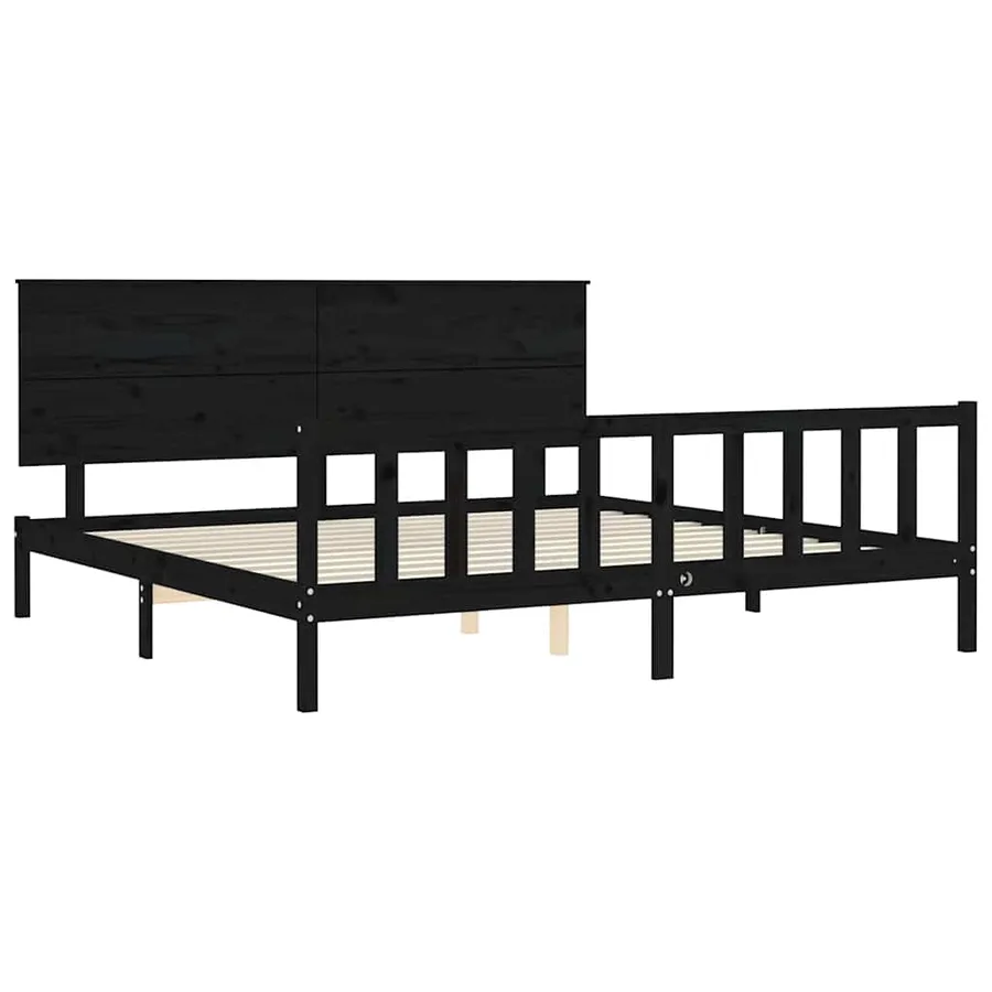 Cadre de lit sans matelas noir 200x200 cm bois massif de pin - 5