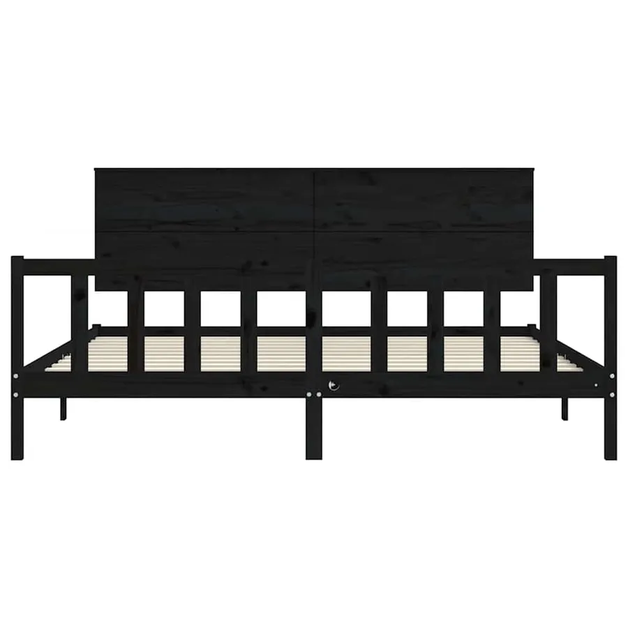 Cadre de lit sans matelas noir 200x200 cm bois massif de pin - 6