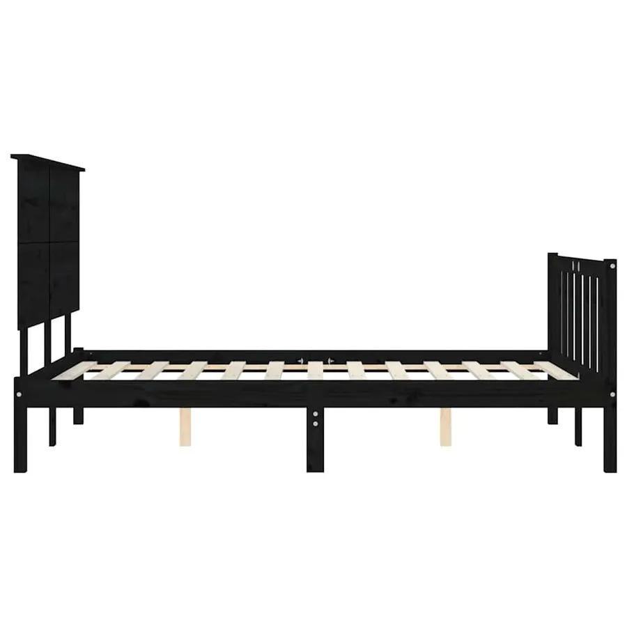 Cadre de lit sans matelas noir 200x200 cm bois massif de pin - 7
