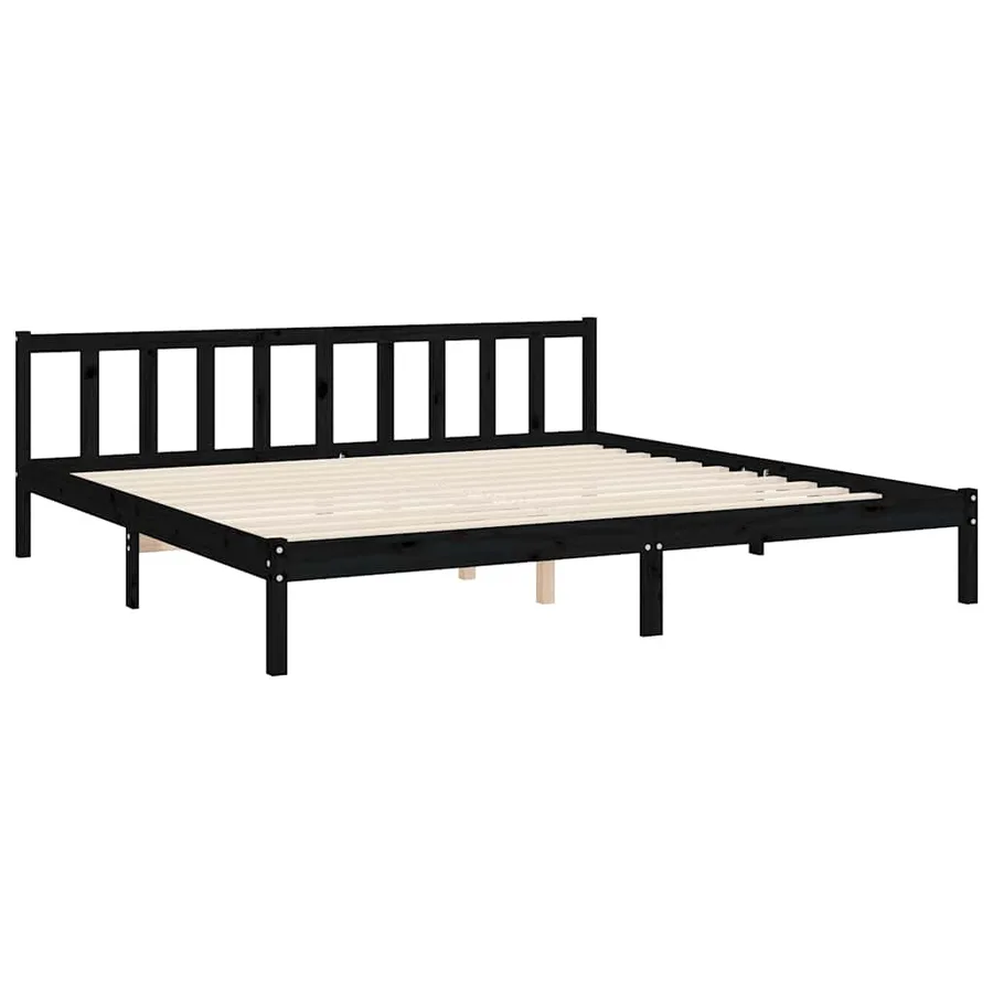 Cadre de lit sans matelas noir 200x200 cm bois massif de pin - 9