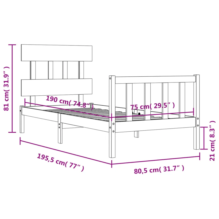 Cadre de lit sans matelas noir bois de pin massif - 12