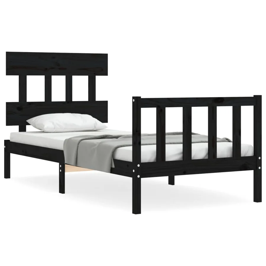 Cadre de lit sans matelas noir bois de pin massif - 2