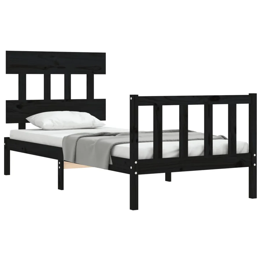 Cadre de lit sans matelas noir bois de pin massif - 4