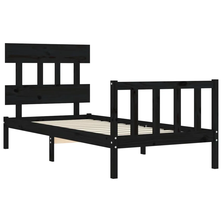 Cadre de lit sans matelas noir bois de pin massif - 5