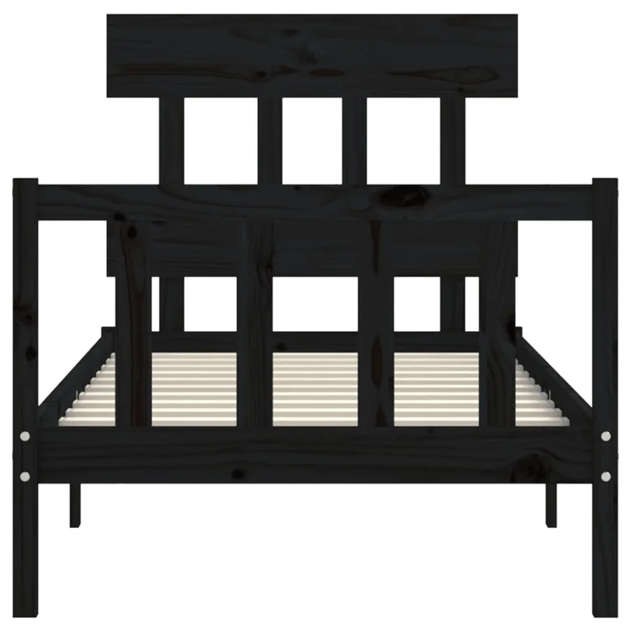Cadre de lit sans matelas noir bois de pin massif - 6