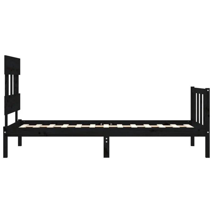 Cadre de lit sans matelas noir bois de pin massif - 7
