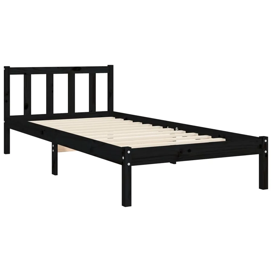 Cadre de lit sans matelas noir bois de pin massif - 9