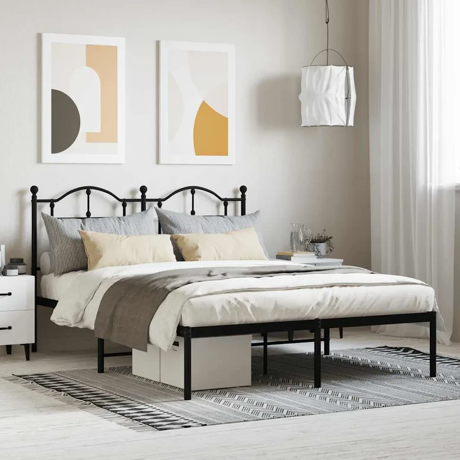 Cadre de lit métal sans matelas avec tête de lit noir 140x190cm