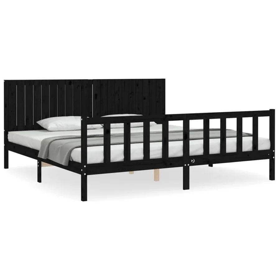 Cadre de lit sans matelas noir 200x200 cm bois massif de pin - 2
