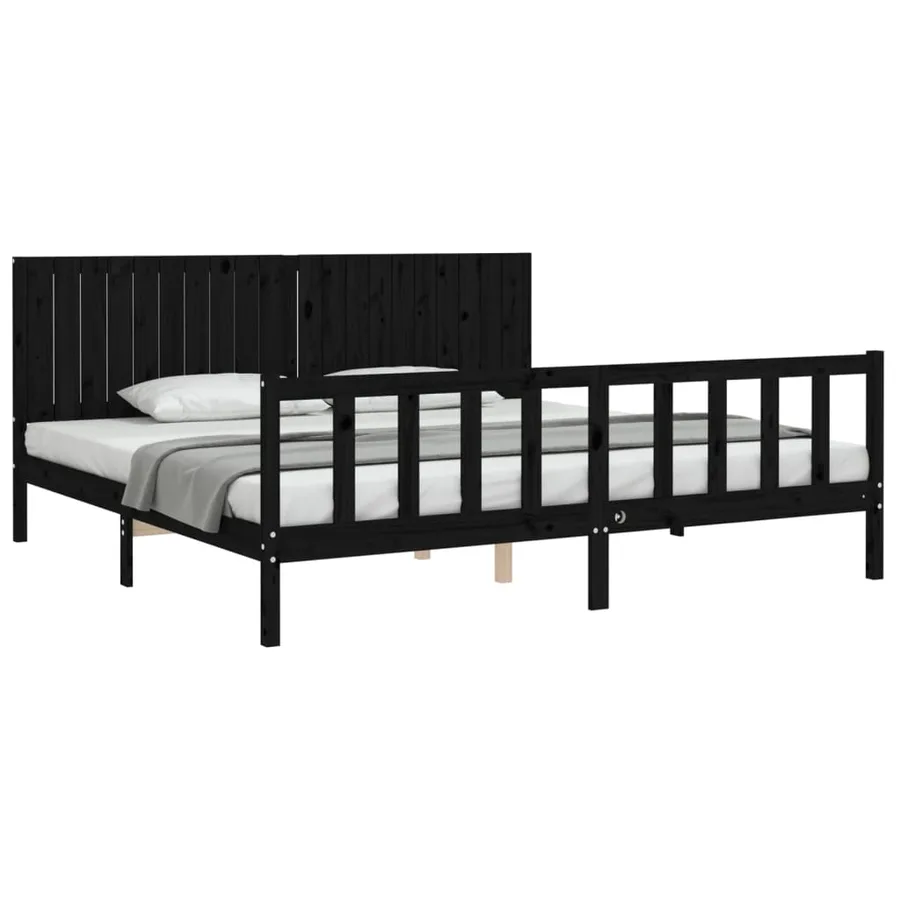 Cadre de lit sans matelas noir 200x200 cm bois massif de pin - 4