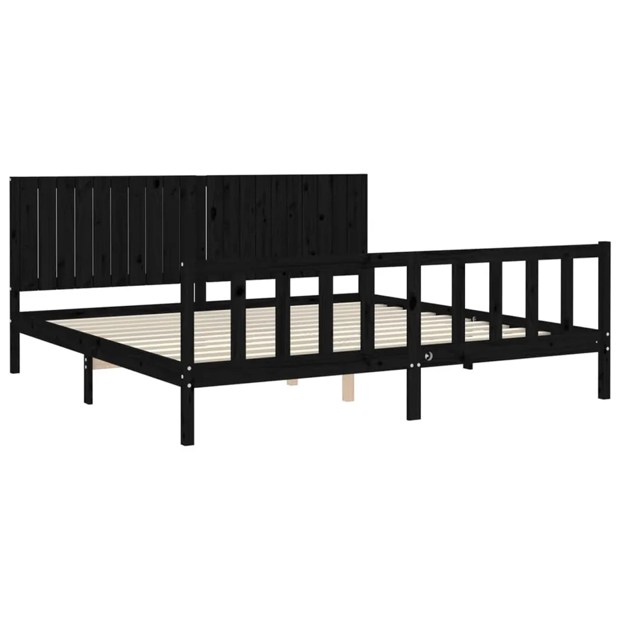 Cadre de lit sans matelas noir 200x200 cm bois massif de pin - 5