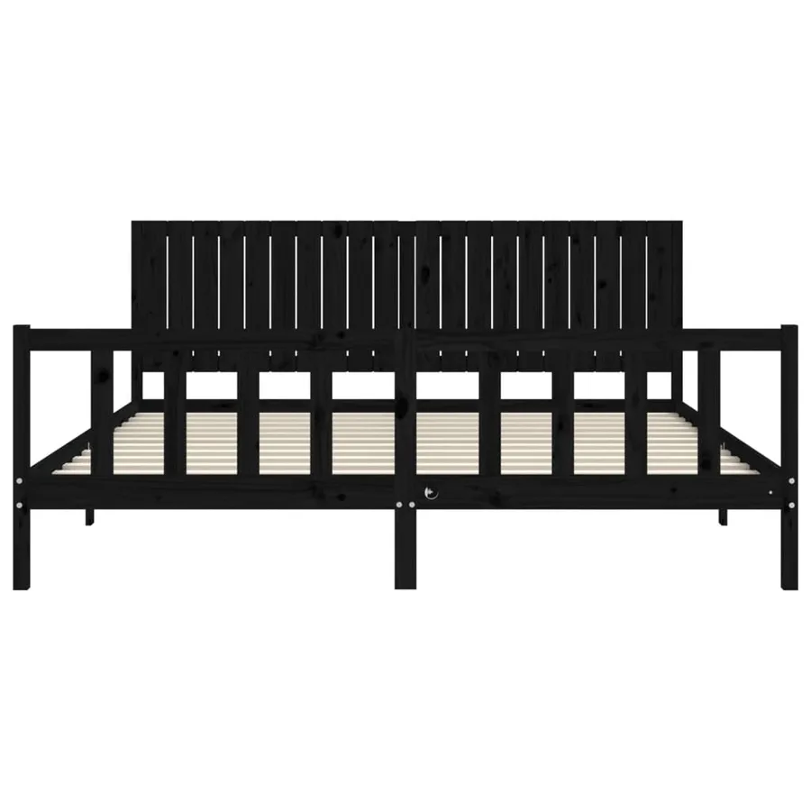 Cadre de lit sans matelas noir 200x200 cm bois massif de pin - 6