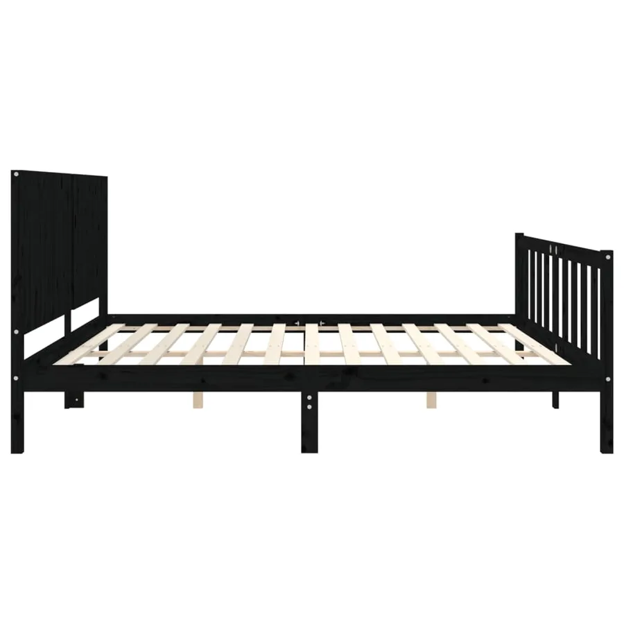 Cadre de lit sans matelas noir 200x200 cm bois massif de pin - 7