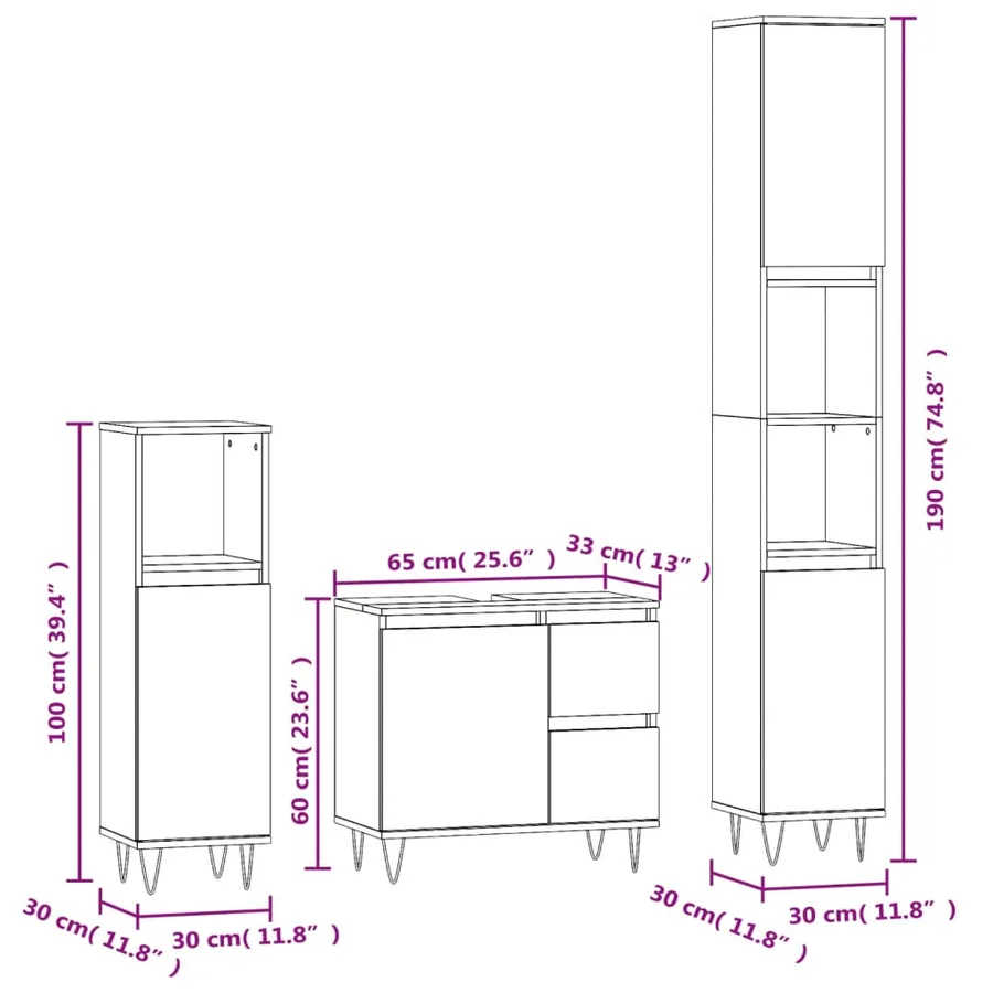 Ensemble de meubles de salle de bain 3 pcs Sonoma gris - 13