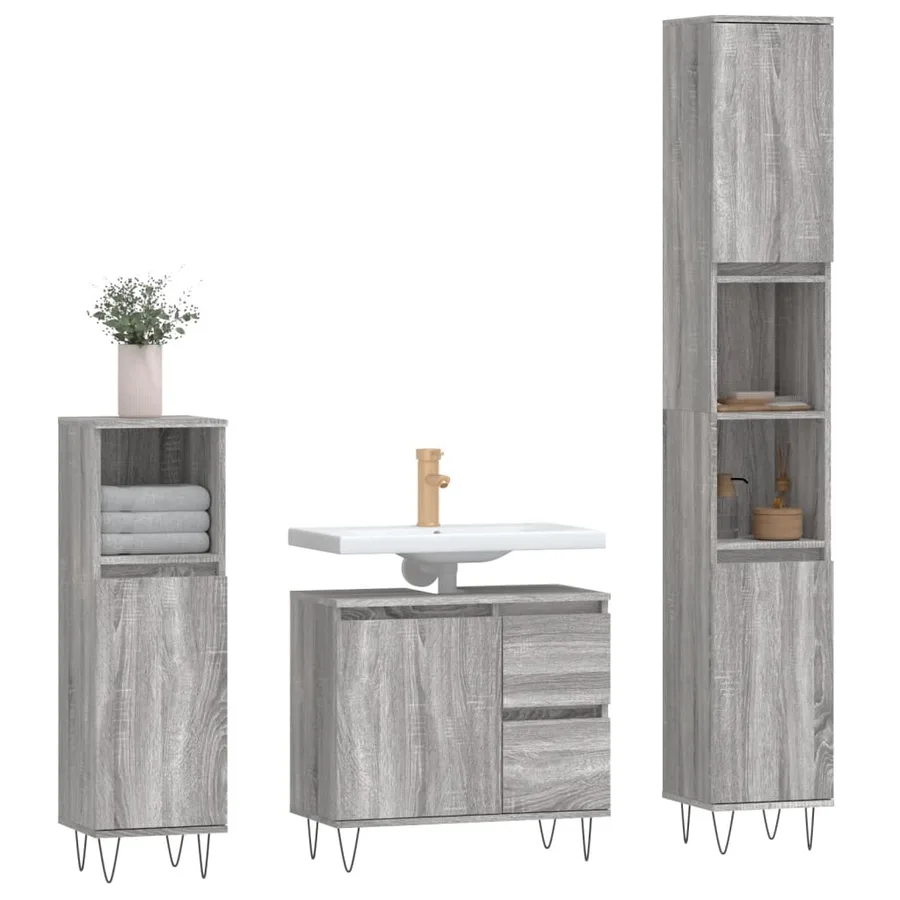 Ensemble de meubles de salle de bain 3 pcs Sonoma gris - 3