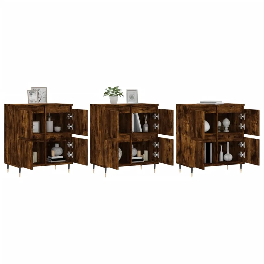 Buffets 3 pcs Chêne fumé Bois d'ingénierie - 3