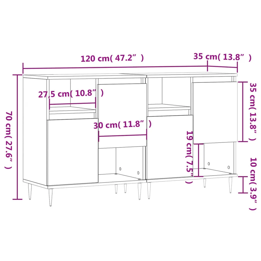 Buffets 2 pcs sonoma gris bois d'ingénierie - 11