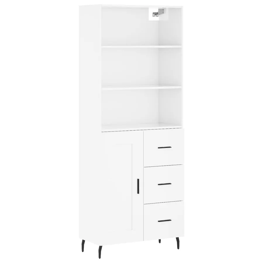 Buffet haut Blanc brillant 69,5x34x180 cm Bois d'ingénierie - 2