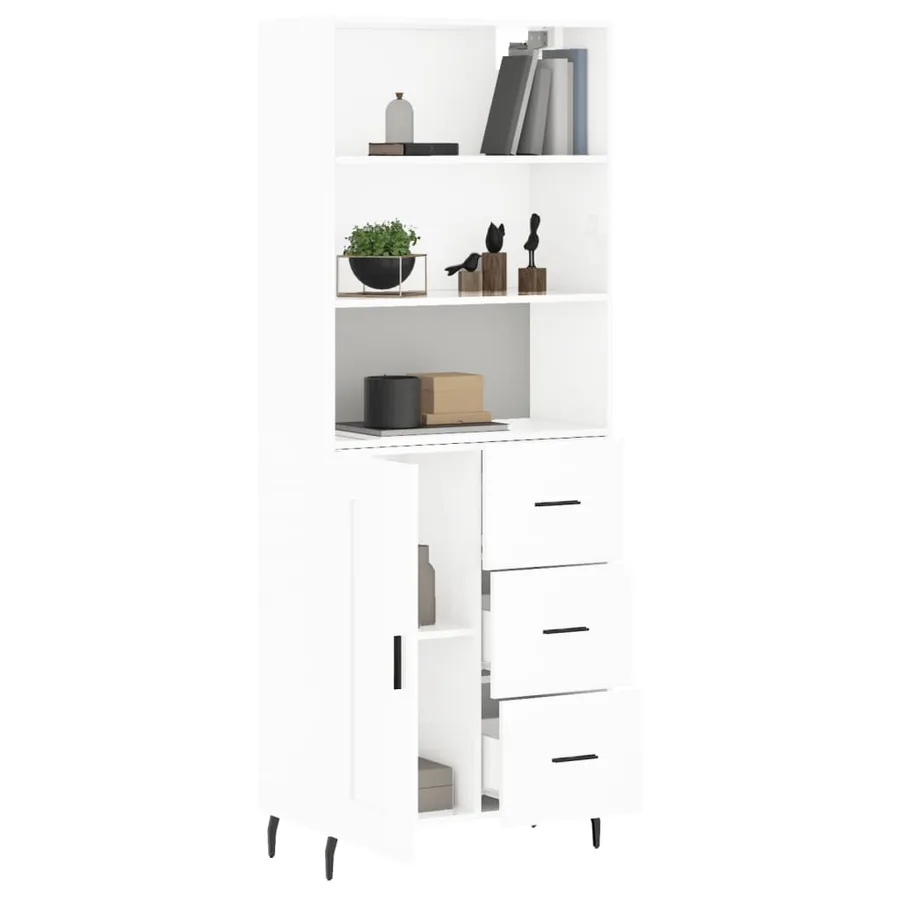 Buffet haut Blanc brillant 69,5x34x180 cm Bois d'ingénierie - 3