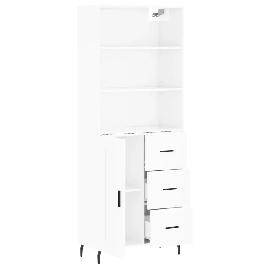 Buffet haut Blanc brillant 69,5x34x180 cm Bois d'ingénierie - 4