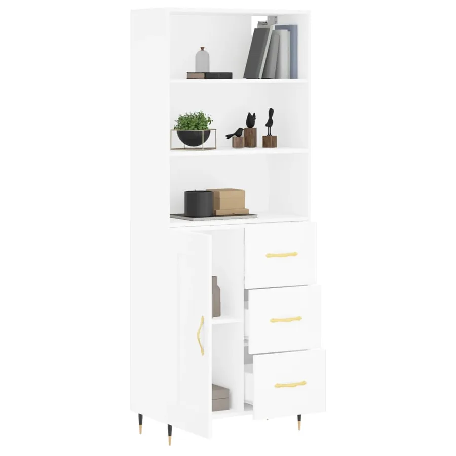 Buffet haut Blanc 69,5x34x180 cm Bois d'ingénierie - 12