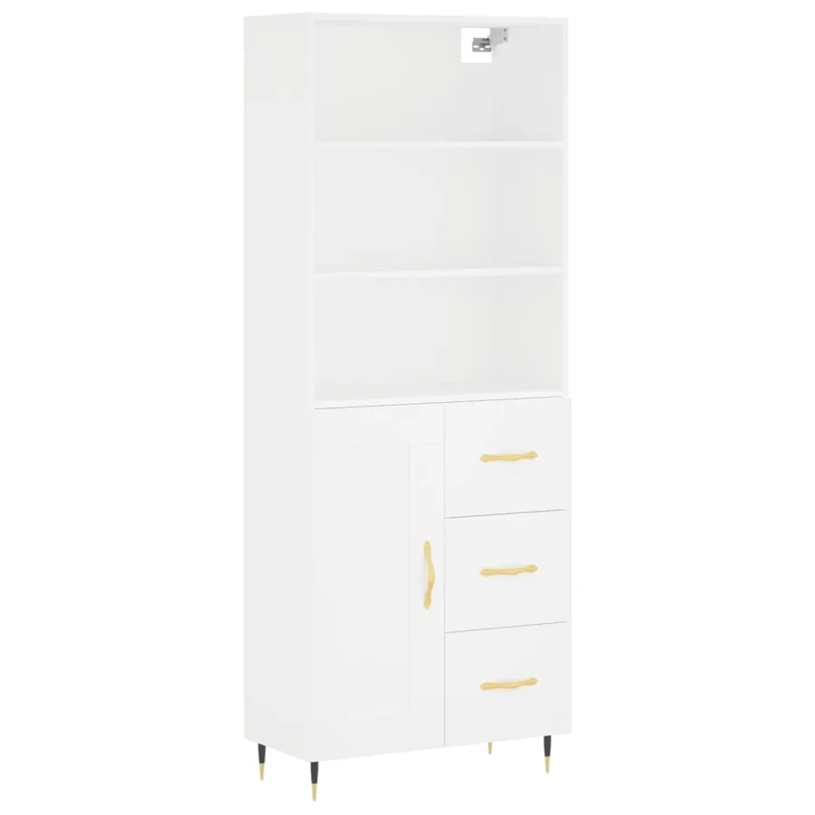 Buffet haut Blanc 69,5x34x180 cm Bois d'ingénierie - 2