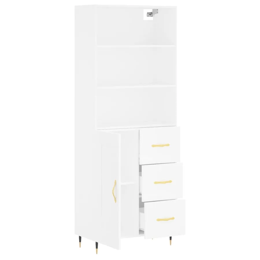 Buffet haut Blanc 69,5x34x180 cm Bois d'ingénierie - 3