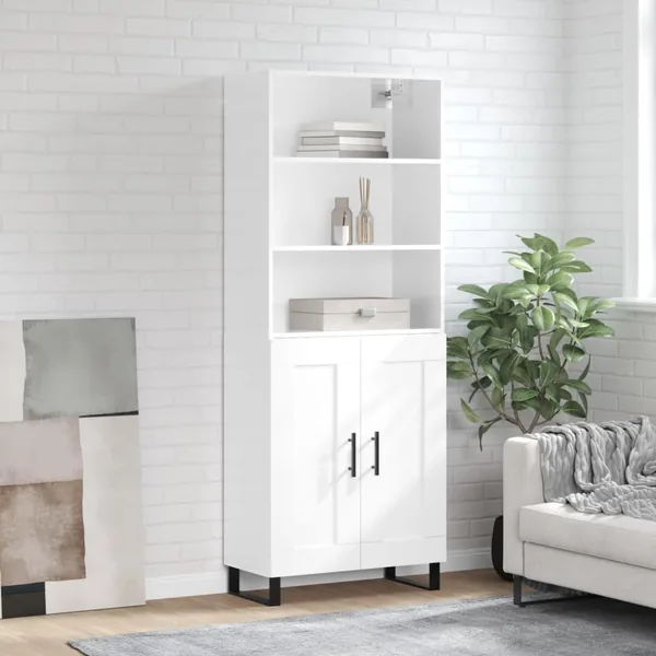 Buffet haut Blanc brillant 69,5x34x180 cm Bois d'ingénierie