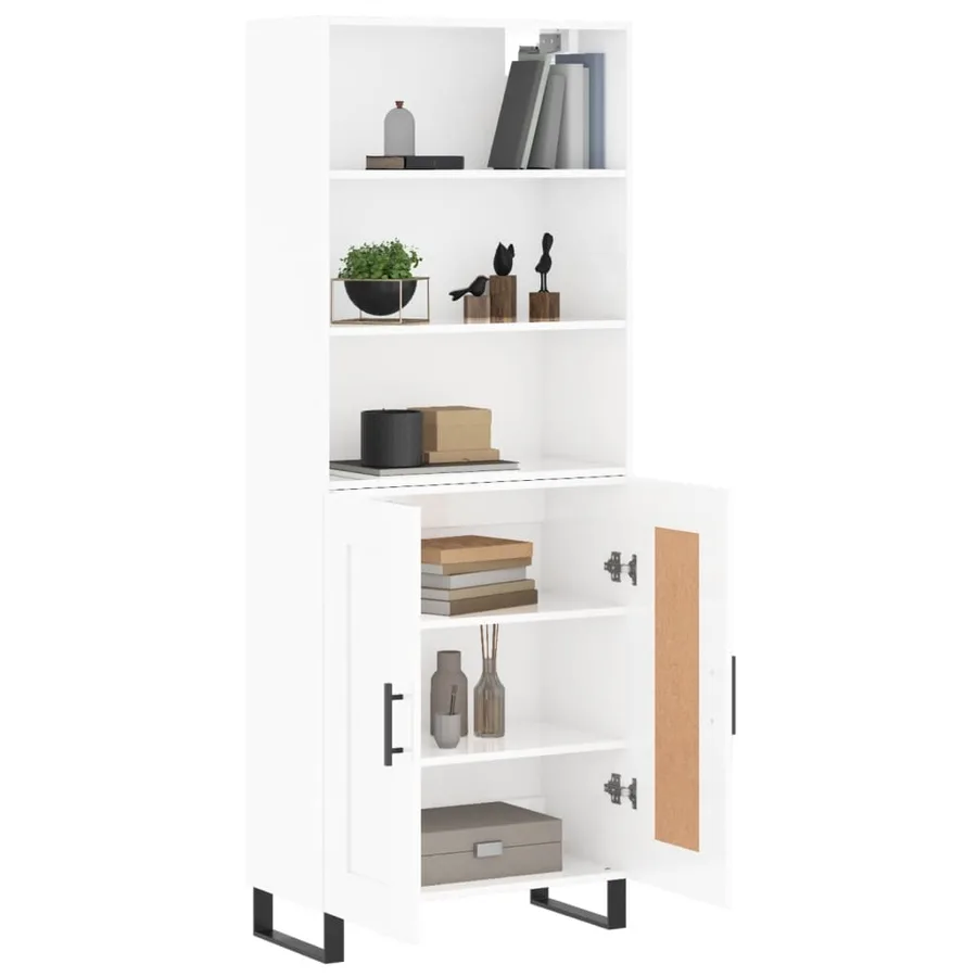 Buffet haut Blanc brillant 69,5x34x180 cm Bois d'ingénierie - 3