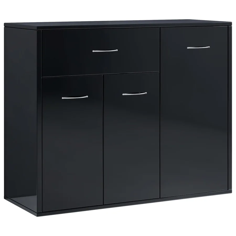 Buffet noir brillant 88x30x70 cm bois d'ingénierie - 2