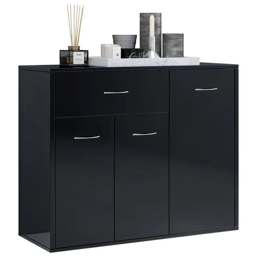 Buffet noir brillant 88x30x70 cm bois d'ingénierie - 4