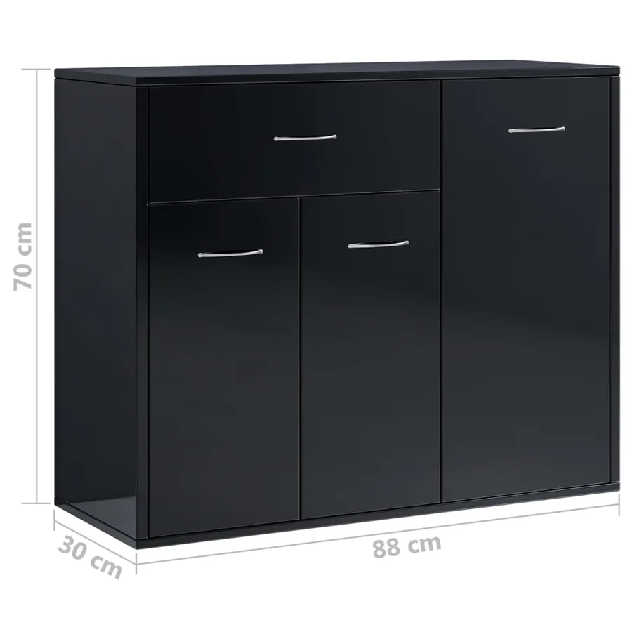 Buffet noir brillant 88x30x70 cm bois d'ingénierie - 7