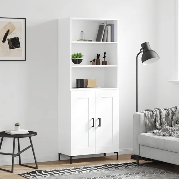 Buffet haut Blanc 69,5x34x180 cm Bois d'ingénierie