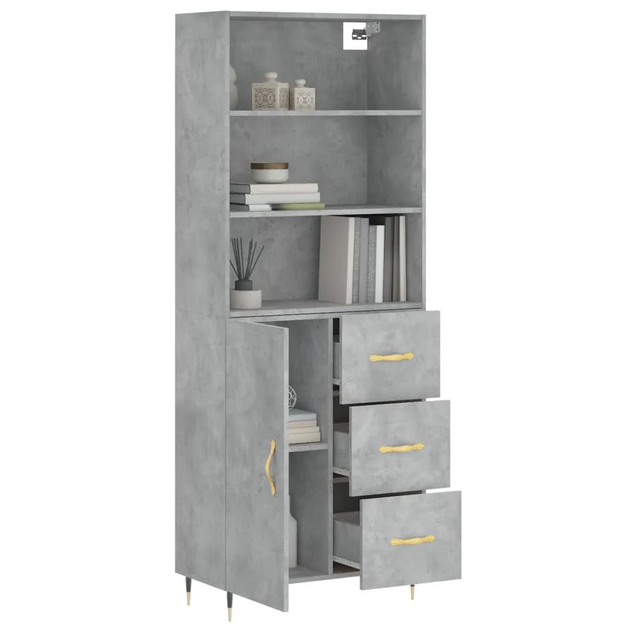 Buffet haut Gris béton 69,5x34x180 cm Bois d'ingénierie - 12