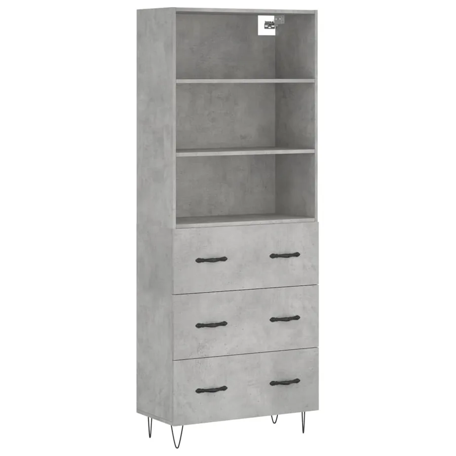 Buffet haut Gris béton 69,5x34x180 cm Bois d'ingénierie - 2